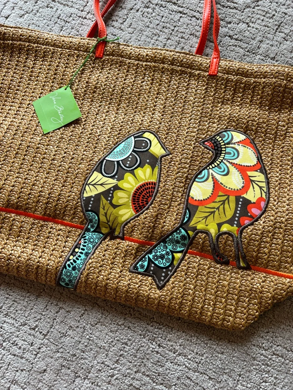 Vera Bradley Large Straw Bird Tote, Flower Shower